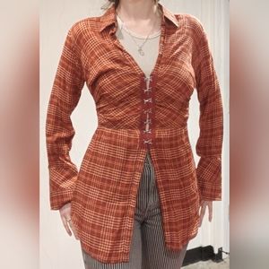 NWT Free People Catalina cinched red plaid shirt size XS